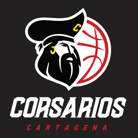 Escudo de Corsarios de Cartagena: corsario con sombrero y balón de baloncesto